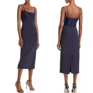 CUSHNIE Embellished Beaded Neckline Bodice Bodycon Cocktail Pencil Midi Dress